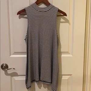 Women’s Mock Neck Black & White Striped Tunic Tank